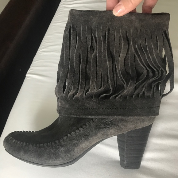 Born Gray Suede Fringe Ankle Boots - Picture 1 of 9